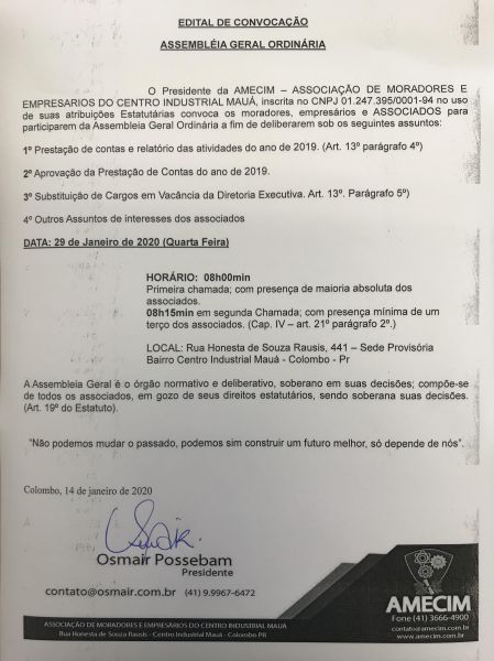 EDITAL  DE CONVOCAÇÃO PARA ASSEMBLÉIA GERAL ORDINÁRIA