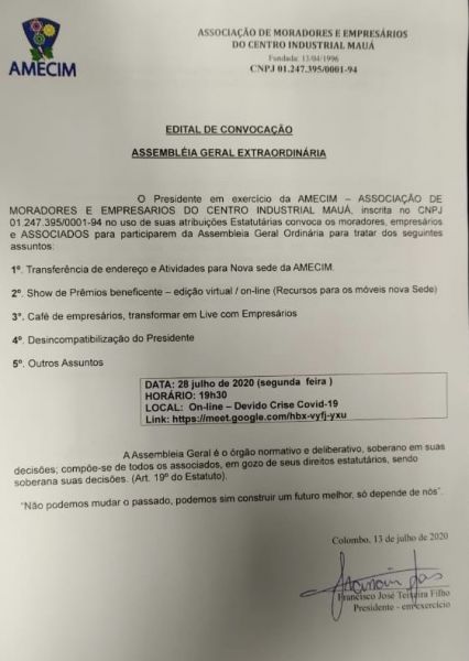 EDITAL DE CONVOCAÇÃO  - ASSEMBLÉIA GERAL EXTRAORDINÁRIA